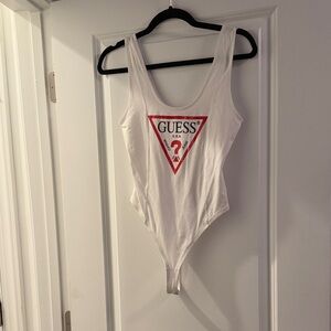 Guess White Bodysuit with Red Triangle Logo